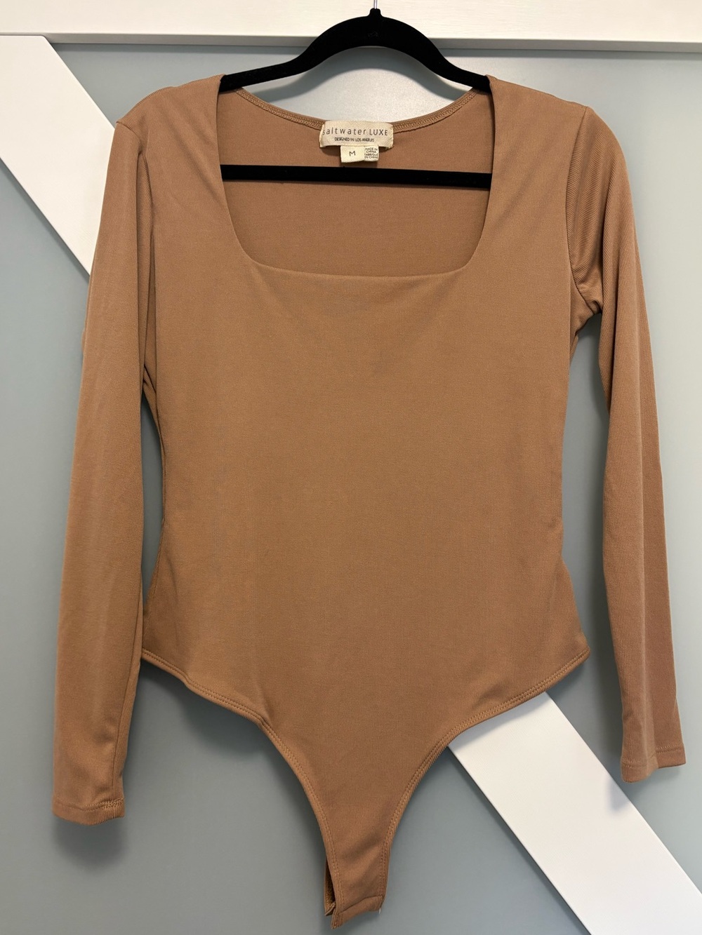 saltwater LUXE- Tan Long-Sleeve Square-Neck Bodysuit